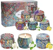 [oolong] 6pcs Scented Candles Gift Set,125g x 6pcs Natural Soy Wax Scented Candle,Portable Travel Pack,Candle Gift Set,Women's Stress Relief Gift,Candles for Christmas,Birthday