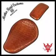 Spring Seat Harley Sportster Chopper Bobber 11x14" Brown Alligator Leather P-Pad