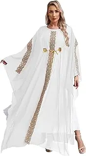 [RUNQHUI] Women's Gold Embroidery Long Muslim Abaya Maxi Dress Loose Full Cover Islamic Dubai Robe Kaftan Capes
