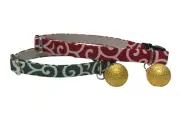 Breakaway Cat Collar with Karakusa Collar and Bell /Red/ S/M/Made in Japan