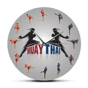 Muay Thai Job Art Modern Silent Wall Clock Thai Boxing Fighting Home Decor