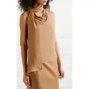 NWT Max Mara Madera Silk Jersey Neck Scarf Blouse Womens S Tan Beige