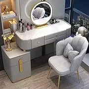 Exquisite Modern Vanity Set with LED Lights Mirror Petal Back Chair and 5 Drawers Adjustable Storage Cabinets for Bedroom or Cloakroom