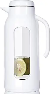 [Delove] 85oz/2.5 Liter Glass Water Pitcher with Lid and Shatterproof Shell - Iced Tea Pitcher&Carafe - Heat Resistant Glass Jug Water Carafe with Handle for Juice, Cold or Hot Beverages -White