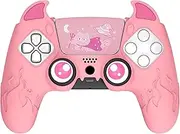 PlayVital Cute Demon Controller Silicone Case for ps5, Kawaii Controller Cover Gamepad Skin Protector for ps5 with Touch Pad Sticker & Thumb Grip Caps - Pink