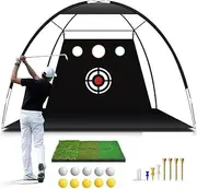 Golf Net 10x7ft Golf Hitting Practice Net for Backyard Indoor Outdoor Chipping Training with Mat Targets Balls Ideal Valentine Gifts for Him Men Dad Boys Golfers