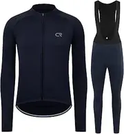 [Coconut Ropamo] CR Winter Men's Cycling Jersey Thermal Fleece Bike Jersey Zipper Pocket + Bib Pants 4D Padded, Winter Cycling Clothing Set