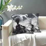 GDSHJKLW Steam Train Clouds Pillow Covers 18"X18" Couch Pillow Case Modern Decorative Square Throw Pillows Cushion Case Decor for Home Sofa Couch Bed