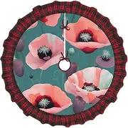 [VPPUR] Pastel Poppies Print Xmas Tree Skirt Santa Xmas Decor Holiday Party 48''36''30''Christmas Tree Skirt