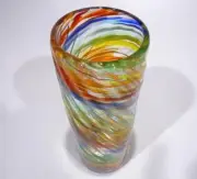 Hand Blown Glass Tall Beverage Glass/Vase, Dirwood, Rainbow Colors, n3916