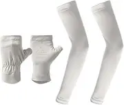 [Generic] Quick Dry Fingerless Arm Sleeves - Women's Arm Sun Block Gloves - Split Design Ice Silk Fast Drying UV Protection Half-Finger Long Gloves for Outdoor