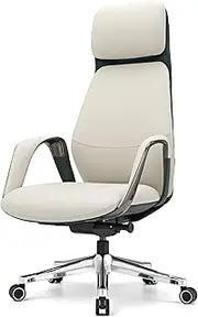 [EUREKA ERGONOMIC] Genuine Leather Office Chair Ergonomic Executive Chair, High Back Office Chair with Arms & Aluminum Base, Home Office Desk Chairs with Wheels, Modern Office Chair Beige