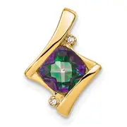 14K Yellow Gold Mystic Fire Topaz and Real Diamond Pendant