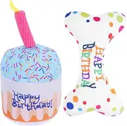 GANAZONO Cat Birthday Party Toys 2pcs Plush Squeaky Chew Toys Pet Supplies for Cats