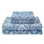Blue Paisley Printed Bed Sheets Queen Size, Floral Sheet Set Queen, Brushed
