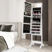 CostwayStanding Jewelry Armoire Organizer with Full-Length Mirror-White