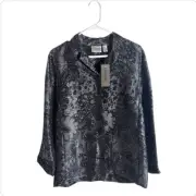 Chico’s Silk Blouse Top Metallic Floral Button Front Womens Sz 1 (Small) NWT