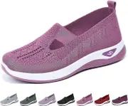 Morakot Women's Woven Orthopedic Breathable Soft Shoes Go Walking Slip on Diabetic Foam Shoes Hands Free Slip in Sneakers Arch Support Purple EU 38