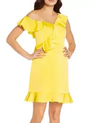 Aidan by Aidan Mattox Asymmetric Ruffle Dress Lemon Size 12