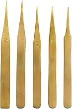 5 Brass Tweezers : Non-Magnetic Jewellery Watch Clock Repair Tweezer Solder Tool Set (110)