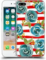 Head Case Designs Officially Licensed Haley Bush Blue Rose Red Stripe Floral Painting Gel Case [Military Grade Protection] Compatible with Apple iPhone 7 Plus/iPhone 8 Plus