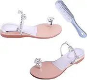 [CLSQLXYJZC] Women's Chunky Heel Silver Rhinestone Slip on Bling Bunion Sandals, Arch Support Flip Flop Sandals for Women, Comfortable Womens Orthopedic Sandal, for Summer Beach Plantar Fasciitis