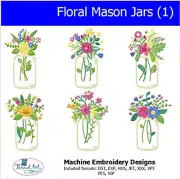 Embroidery Design Set - Floral Mason Jars - 6 designs - 9 Formats - USB Stick