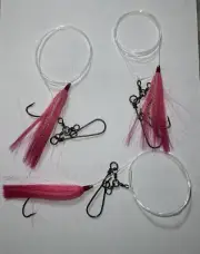3 FLUKE SALTWATER RIG FISHING SINGLE HOOK PINK Hair DRIFT RIG FLOUNDER