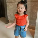 【BABY 童衣】任選 女童露背蝴蝶結背心 女寶寶荷葉領上衣 無袖上衣 88996(亮橘色)