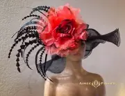 Black Kentucky Derby Hat Red Rose Royal Ascot Melbourne Cup Del Mar Hat