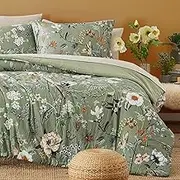 CASAAGUSTO King Size Comforter Set, 7 PCS Green Floral Comforter Set with Flowers Leaves Pattern, Soft All Season Microfiber King Bedding Set with Decor Pillow (102"X90")