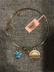 Blue Sky Topaz Simulated MARCH BIRTHSONE Adjust Goldtone Charm Bracelet Bangle