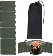Camp Stove Windscreen,Foldable 10-Panel Metal Stove Wind Screen - Lightweight Grill Supplies with Storage Bag, Camping Accessories for Outdoor Hiking