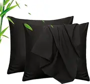 LINENOVA European Pillowcase Set of 2, Cooling Rayon from Bamboo Pillow Cases, 2000 TC Ultra Soft & Breathable Envelope Pillow Cover, Moisture-Wicking for Hot Sleepers(Black, 65 * 65cm)
