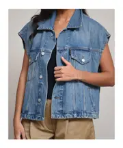 Haikure Classic Button-Down Denim Shirt S,XS,M blue