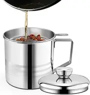 Chihee Oil Strainer Pot Grease Can, 1.2 L Stainless Steel Oil Storage Can Container with Fine Mesh Strainer, Suitable for Storing Frying Oil and Cooking Grease Manual 1.2 Liter Oil Can