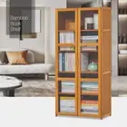 24" Bamboo Bookcase [ACRYLIC DOORS] Bookshelf Storage Organizer Display Cabinet