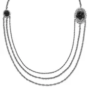 Fashion 1928 Silver-Tone Black Flowers & Crystal Layered Necklace