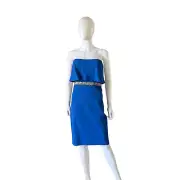 Aidan Mattox Strapless Embellished Waist Cocktail Dress Blue 14 NEW