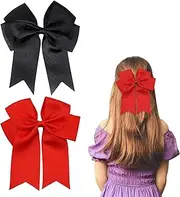 2 Pack 6 inch Bow Hair Clips - Large Hair Bows for Women & Girls, Red & Black