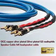 Pair Silver Plated Speaker Cable OCC Copper Loudspeaker Cord with Banana/Y Plug