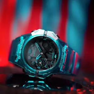 【CASIO】卡西歐 G-SHOCK 機械潮流 藍芽連線 200米防水 運動雙顯錶 GA-B001G-2A 半透明藍