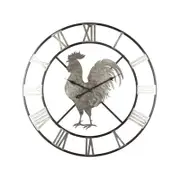 Willow & Silk Metal Round Roman Numeral Rooster Wall Clock 60cm