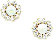 [JewelryWeb] 14k Yellow Gold White Simulated Opal and CZ Medium Fancy Screw Back Earrings 8x8mm Stud Earring for Women