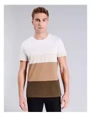 [Blaq] Crew Neck Colour Block Stripe T-Shirt in Chocolate