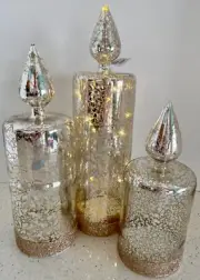 3 Silver Glass LED Candle Set Flameless Table Decor String Lights 8" 10" 12" New