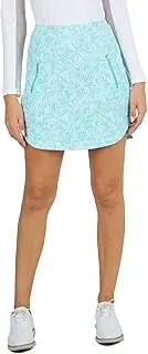 [IBKUL] Athleisure Wear Sun Protective UPF 50+ Icefil Cooling Tech Abstract Skin Print Straight Skort - 28487 Turquoise Abstract Skin L, Turquoise