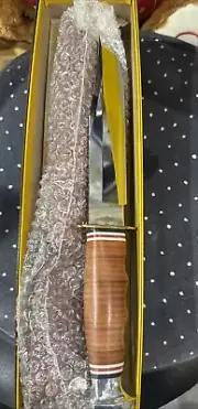 KA-BAR 1236 HUNTER stacked leather stainless fixed blade knife 12”overall NEW!