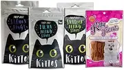 Combo Pack of Cat Treats, Variety of Flavors Available (Kittos Salmon Rings, Kittos Snapper Jerky Strips and Tuna & Cataholic Kitty Treats Chicken) (Pack of 4)