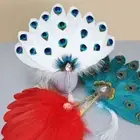 Handmade Pearl Feather Fan Exquisite Decorative Craft Fan for Wedding Party